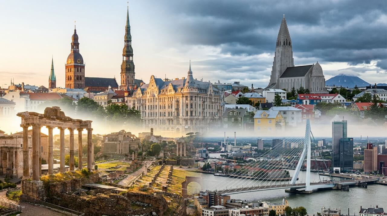 Villes en R en Europe : Rome, Rotterdam, Riga et Reykjavik